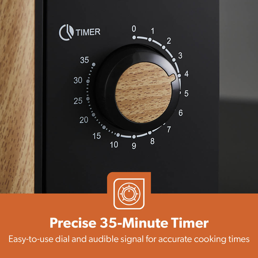 Geepas 20L Microwave Oven GMO34062UK-BK | 700W Output | 5 Power Levels | 255mm Glass Turntable | 35-Min Timer | LED Interior Light & Stylish Nordiq Collection Design