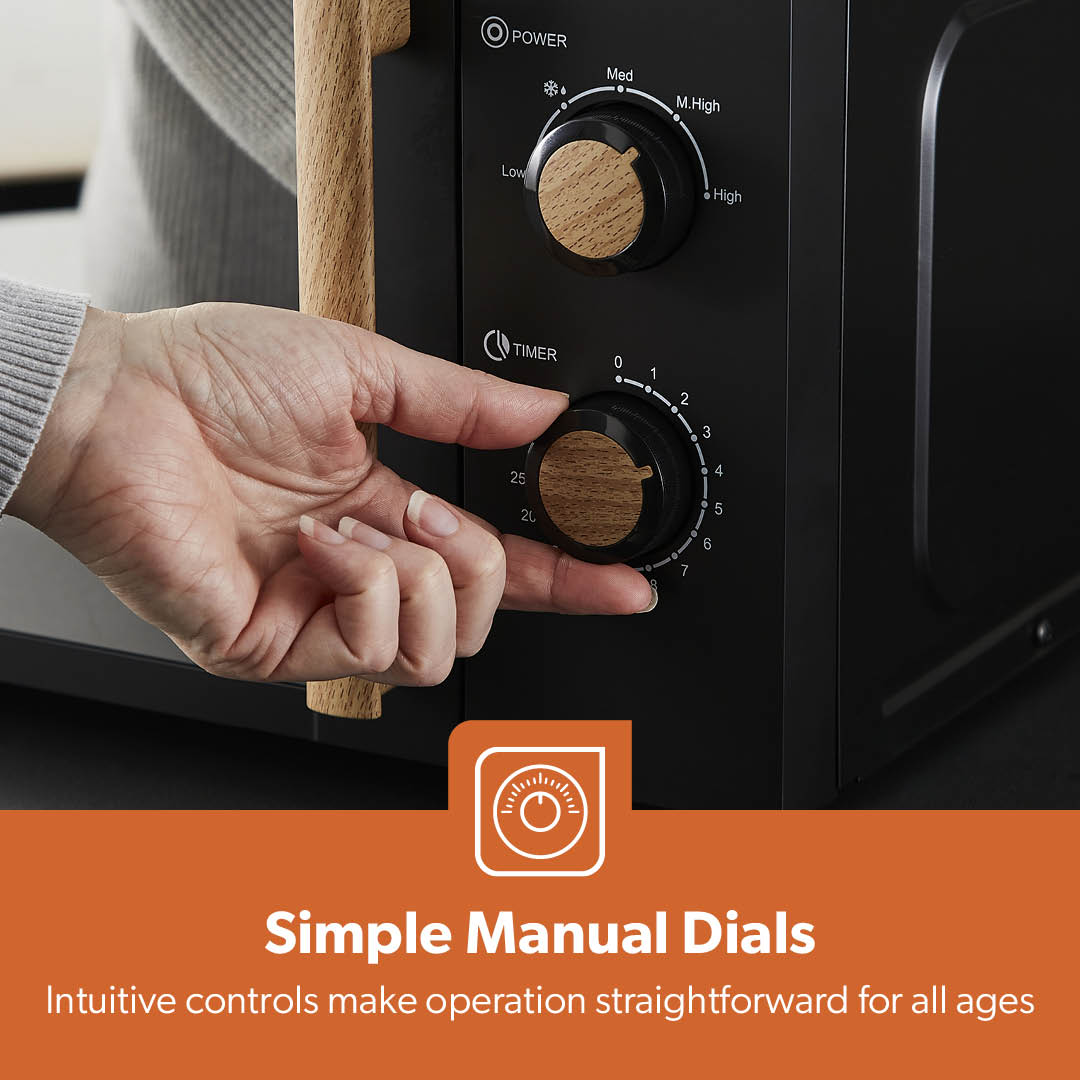 Geepas 20L Microwave Oven GMO34062UK-BK | 700W Output | 5 Power Levels | 255mm Glass Turntable | 35-Min Timer | LED Interior Light & Stylish Nordiq Collection Design