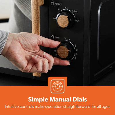 Geepas 20L Microwave Oven GMO34062UK-BK | 700W Output | 5 Power Levels | 255mm Glass Turntable | 35-Min Timer | LED Interior Light & Stylish Nordiq Collection Design