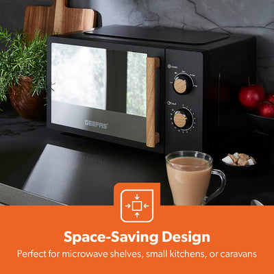 Geepas 20L Microwave Oven GMO34062UK-BK | 700W Output | 5 Power Levels | 255mm Glass Turntable | 35-Min Timer | LED Interior Light & Stylish Nordiq Collection Design