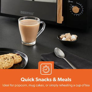 Geepas 20L Microwave Oven GMO34062UK-BK | 700W Output | 5 Power Levels | 255mm Glass Turntable | 35-Min Timer | LED Interior Light & Stylish Nordiq Collection Design