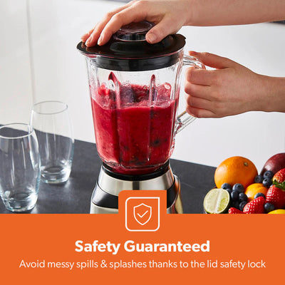 Geepas GSB44076UK 2-in-1 Stainless Steel Blender | 600W Powerful Motor | 1.5L Glass Jar with Grinder Attachment | Sharp Stainless Steel Blades | 2-Speed  | 2-Year Warranty