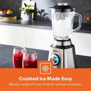 Geepas GSB44076UK 2-in-1 Stainless Steel Blender | 600W Powerful Motor | 1.5L Glass Jar with Grinder Attachment | Sharp Stainless Steel Blades | 2-Speed  | 2-Year Warranty