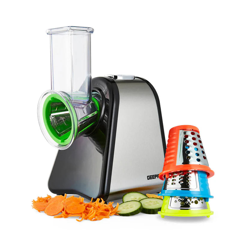 Geepas 4-in-1 Salad Maker GSM63022UK | 200W Powerful Motor | 4 Stainless Steel Cones for Effortless Slicing| Shredding, Grating & Grinding | Easy to Use |  2-Year Warranty