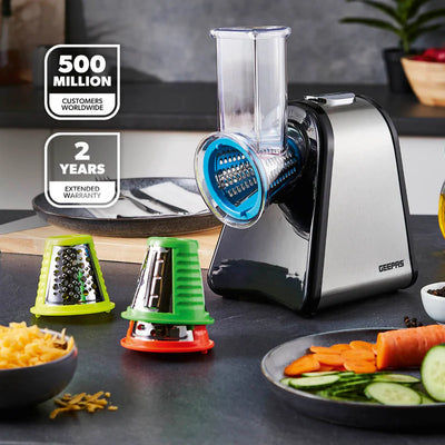 Geepas 4-in-1 Salad Maker GSM63022UK | 200W Powerful Motor | 4 Stainless Steel Cones for Effortless Slicing| Shredding, Grating & Grinding | Easy to Use |  2-Year Warranty