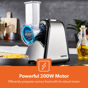 Geepas 4-in-1 Salad Maker GSM63022UK | 200W Powerful Motor | 4 Stainless Steel Cones for Effortless Slicing| Shredding, Grating & Grinding | Easy to Use |  2-Year Warranty