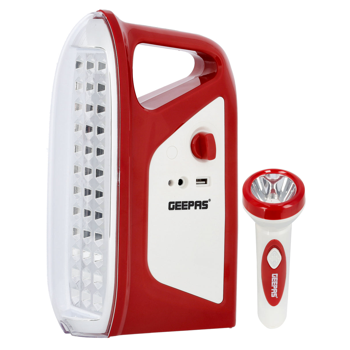Geepas GEFL4664 Rechargeable Lantern & Torch | 2-in-1 Emergency Lighting with 200 Hours Working | 36PCS SMD LED| Solar Charging | Light Dimmer |   2 Years Warranty