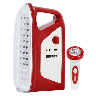 Geepas GEFL4664 Rechargeable Lantern & Torch | 2-in-1 Emergency Lighting with 200 Hours Working | 36PCS SMD LED| Solar Charging | Light Dimmer |   2 Years Warranty