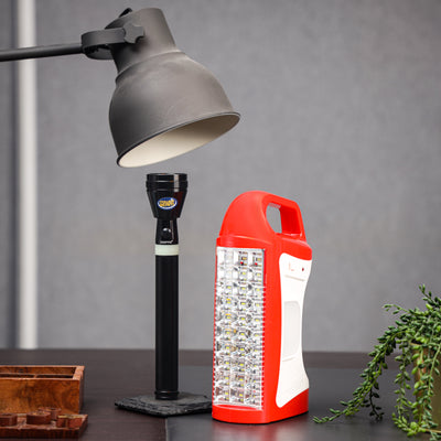Geepas GEFL51029  Rechargeable LED Lantern & Flashlight | 2-in-1 Combo Emergency Lighting  | 30pcs SMD LED | CREE LED Torch | 60H Working Time | 2 Years Warranty