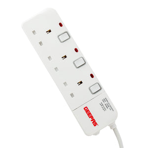 Geepas GES4083 3-Way Portable Multi Socket | 3M Extension Cable | Individual Switches | 13A, 3120W | Fire-retardant housing | Supports high-power appliances | Durable