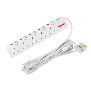 Geepas GES4085 5-Way Extension Socket | 5m Heavy-Duty Cord | Individual Switches & Indicators | 13A Power| Fire-Retardant Body | Child Safety & High Efficiency Design