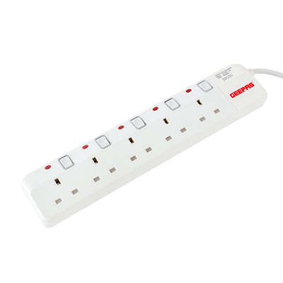Geepas GES4085 5-Way Extension Socket | 5m Heavy-Duty Cord | Individual Switches & Indicators | 13A Power| Fire-Retardant Body | Child Safety & High Efficiency Design