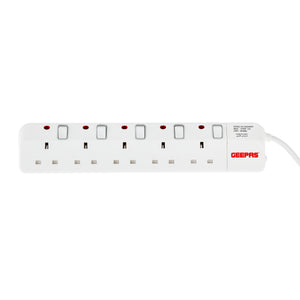 Geepas GES4085 5-Way Extension Socket | 5m Heavy-Duty Cord | Individual Switches & Indicators | 13A Power| Fire-Retardant Body | Child Safety & High Efficiency Design