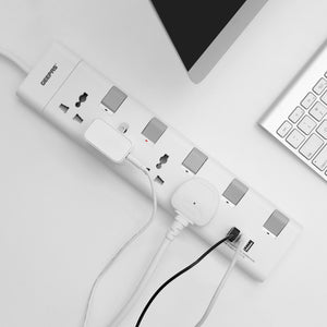 Geepas GES4095 4-Way Extension Socket| USB Charging| Individual Switches | 3m Heavy-Duty Cord| 13A Protection| Fire-Retardant Body for Home & Office Use| 2-Year  Warranty