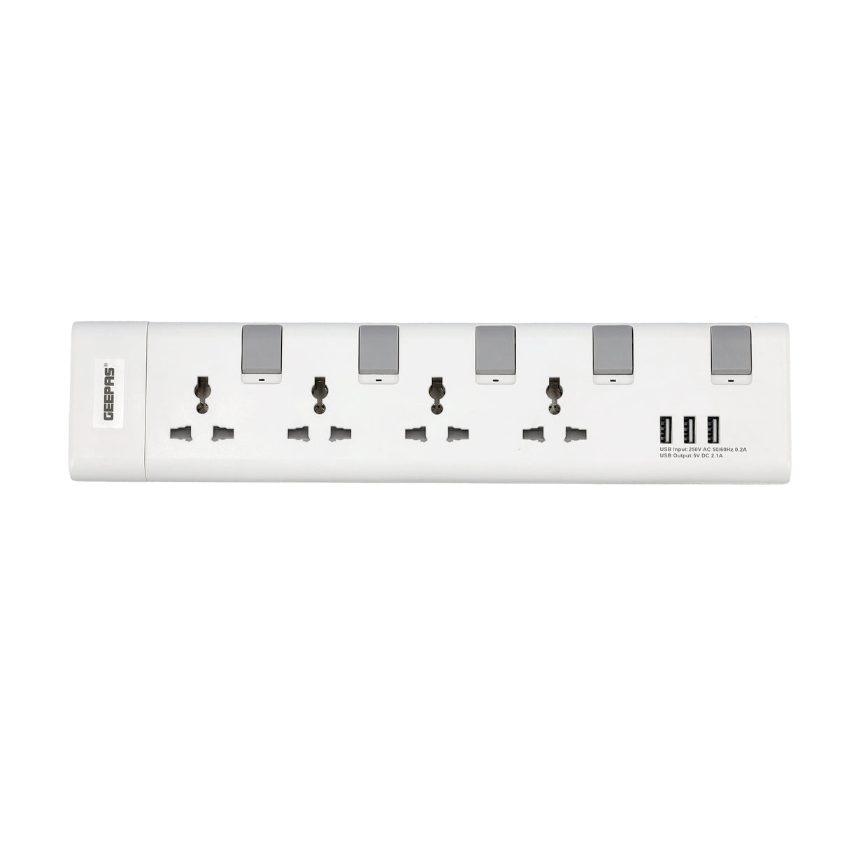 Geepas GES4095 4-Way Extension Socket| USB Charging| Individual Switches | 3m Heavy-Duty Cord| 13A Protection| Fire-Retardant Body for Home & Office Use| 2-Year  Warranty