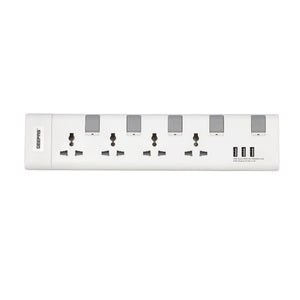 Geepas GES4095 4-Way Extension Socket| USB Charging| Individual Switches | 3m Heavy-Duty Cord| 13A Protection| Fire-Retardant Body for Home & Office Use| 2-Year  Warranty