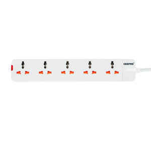 Geepas GES58013 5-Way Extension Socket 3M | 13A Power Strip with Child Safety Covers | Fire-retardant casing | Highly efficient conductor structure | Durable & Reliable