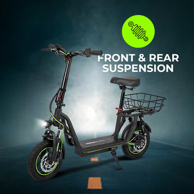 Geepas GeeBike 12" Electric Scooter with Suspension- GEST63090/ Smart and Fast, Foldable, Brake Lights/ Adjustable Speed Control, Perfect for Daily Commute