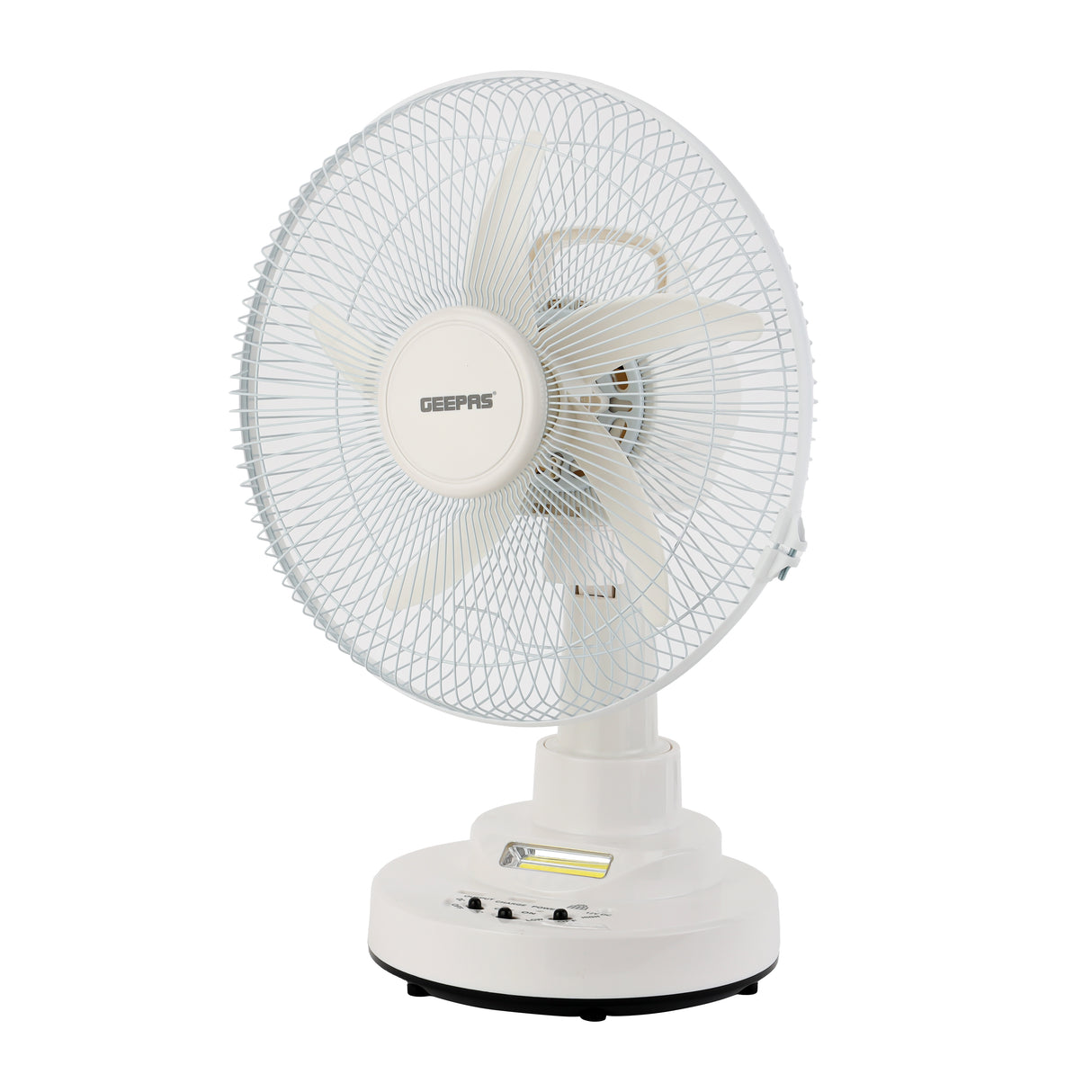 Geepas GF21118 Rechargeable 12-Inch Oscillating Fan | 3-Speed Control | LED Light | Long Battery Backup | Portable Design for Home & Outdoor Use | 2 Years Warranty