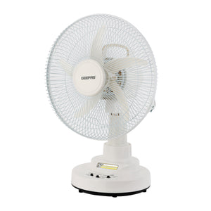 Geepas GF21118 Rechargeable 12-Inch Oscillating Fan | 3-Speed Control | LED Light | Long Battery Backup | Portable Design for Home & Outdoor Use | 2 Years Warranty