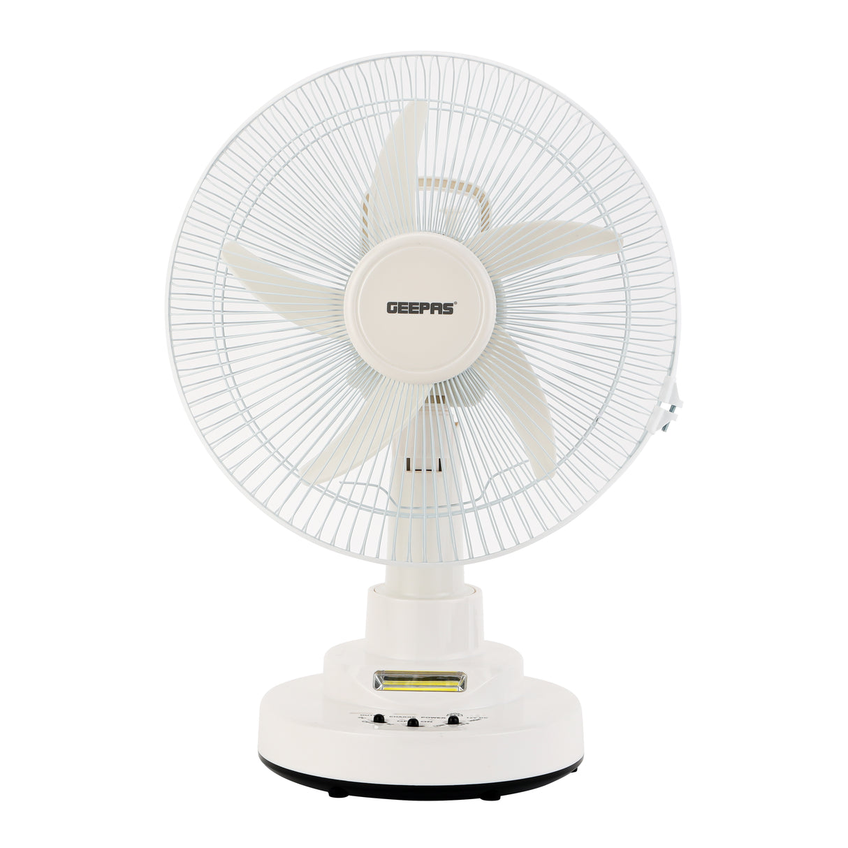 Geepas GF21118 Rechargeable 12-Inch Oscillating Fan | 3-Speed Control | LED Light | Long Battery Backup | Portable Design for Home & Outdoor Use | 2 Years Warranty
