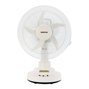 Geepas GF21118 Rechargeable 12-Inch Oscillating Fan | 3-Speed Control | LED Light | Long Battery Backup | Portable Design for Home & Outdoor Use | 2 Years Warranty