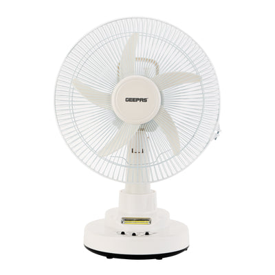 Geepas GF21118 Rechargeable 12-Inch Oscillating Fan | 3-Speed Control | LED Light | Long Battery Backup | Portable Design for Home & Outdoor Use | 2 Years Warranty