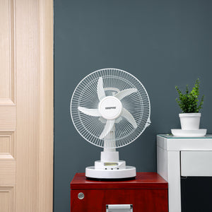 Geepas Rechargeable 12" Oscillating Fan- GF21118/ Table Fans, High Performance with 2-Speed Controls and 5 Leaf Blades/ Automatic Oscillation and Efficient Cooling