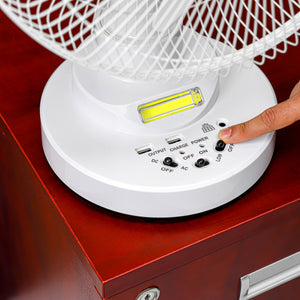 Geepas GF21118 Rechargeable 12-Inch Oscillating Fan | 3-Speed Control | LED Light | Long Battery Backup | Portable Design for Home & Outdoor Use | 2 Years Warranty