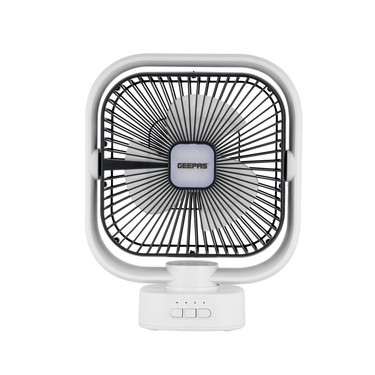 Geepas GF21122 8-Inch Oscillating LED Table Fan | Rechargeable AC/DC Function| 2x1500mAh Lithium Battery| Two-Level LED Light| 9 Hours Working Time| 2 Years Warranty