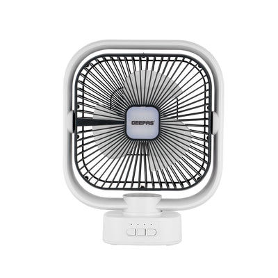 Geepas GF21122 8-Inch Oscillating LED Table Fan | Rechargeable AC/DC Function| 2x1500mAh Lithium Battery| Two-Level LED Light| 9 Hours Working Time| 2 Years Warranty