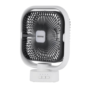 Geepas GF21122 8-Inch Oscillating LED Table Fan | Rechargeable AC/DC Function| 2x1500mAh Lithium Battery| Two-Level LED Light| 9 Hours Working Time| 2 Years Warranty