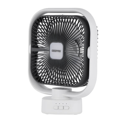 Geepas GF21122 8-Inch Oscillating LED Table Fan | Rechargeable AC/DC Function| 2x1500mAh Lithium Battery| Two-Level LED Light| 9 Hours Working Time| 2 Years Warranty
