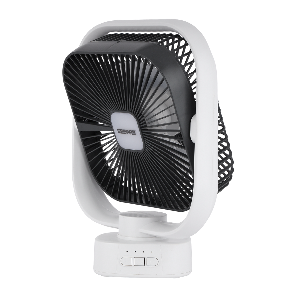 Geepas GF21122 8-Inch Oscillating LED Table Fan | Rechargeable AC/DC Function| 2x1500mAh Lithium Battery| Two-Level LED Light| 9 Hours Working Time| 2 Years Warranty