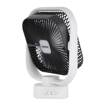 Geepas GF21122 8-Inch Oscillating LED Table Fan | Rechargeable AC/DC Function| 2x1500mAh Lithium Battery| Two-Level LED Light| 9 Hours Working Time| 2 Years Warranty