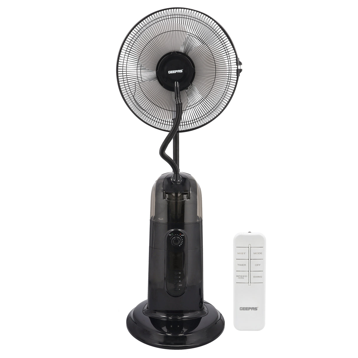 Geepas GF21161 16-Inch Mist Fan with LCD Display | 3 Wind Speeds| 3 Cooling Modes| 7.5-Hour Timer| 2L Water Tank| Remote Control| 100% Copper Motor| 2 Years Warranty
