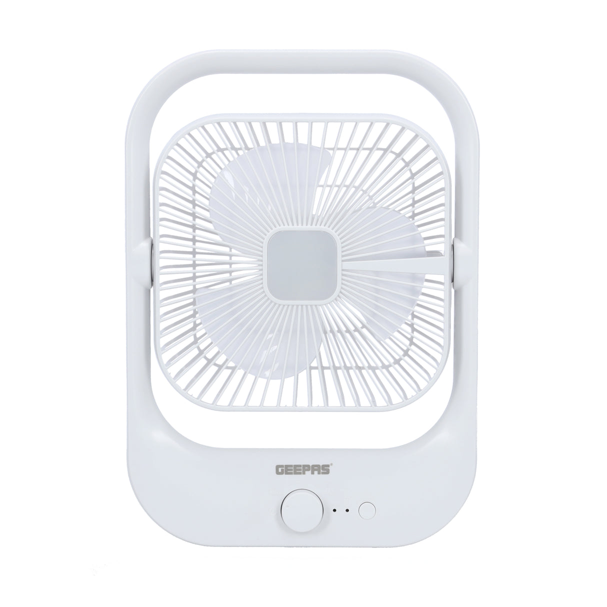 Geepas GF21162 8” Rechargeable Fan with LED Light | 2-Speed Powerful Airflow | Built-in Battery for Power Backup | Portable Design | Adjustable Tilt | 2 Years Warranty