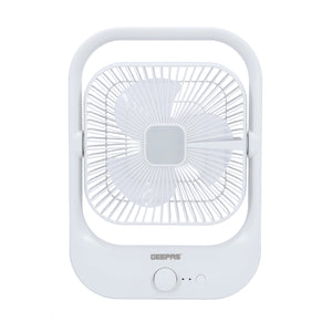 Geepas GF21162 8” Rechargeable Fan with LED Light | 2-Speed Powerful Airflow | Built-in Battery for Power Backup | Portable Design | Adjustable Tilt | 2 Years Warranty