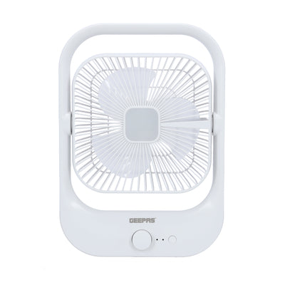 Geepas GF21162 8” Rechargeable Fan with LED Light | 2-Speed Powerful Airflow | Built-in Battery for Power Backup | Portable Design | Adjustable Tilt | 2 Years Warranty