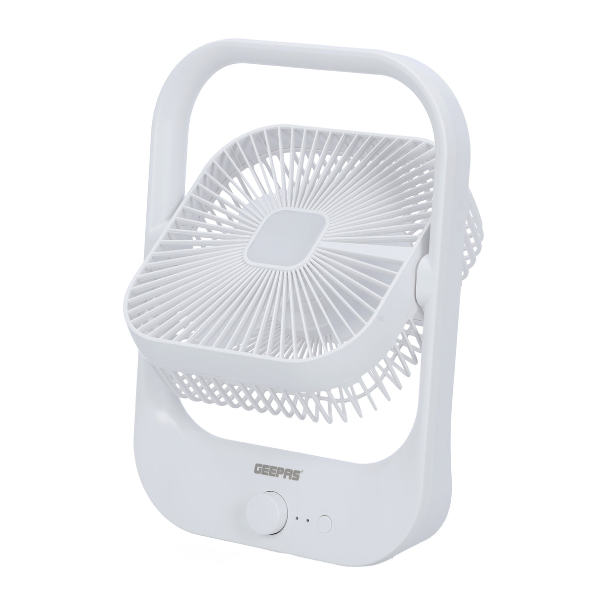 Geepas GF21162 8” Rechargeable Fan with LED Light | 2-Speed Powerful Airflow | Built-in Battery for Power Backup | Portable Design | Adjustable Tilt | 2 Years Warranty