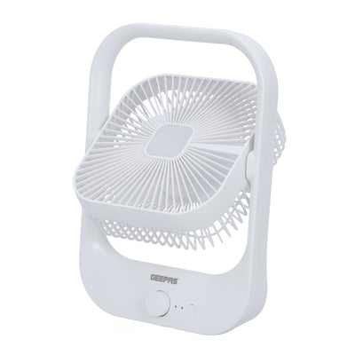 Geepas GF21162 8” Rechargeable Fan with LED Light | 2-Speed Powerful Airflow | Built-in Battery for Power Backup | Portable Design | Adjustable Tilt | 2 Years Warranty