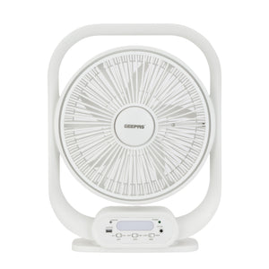 Geepas GF21189 Rechargeable 12-Inch Table Fan | Built-in LED Light | USB & Solar Charging Input| 3 Speed Settings| Long Battery Backup| Portable Design| 2 Years Warranty