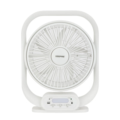 Geepas GF21189 Rechargeable 12-Inch Table Fan | Built-in LED Light | USB & Solar Charging Input| 3 Speed Settings| Long Battery Backup| Portable Design| 2 Years Warranty