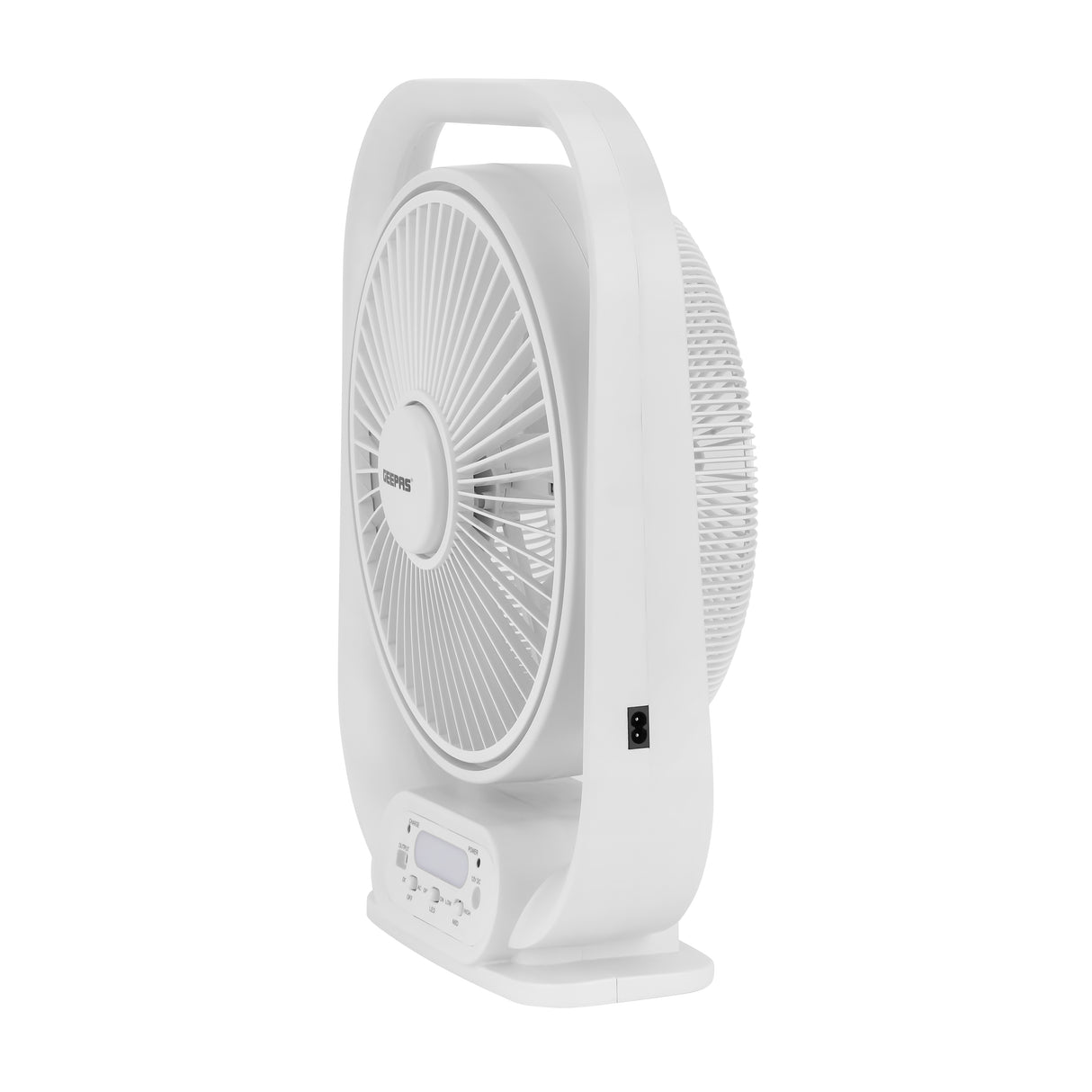 Geepas GF21189 Rechargeable 12-Inch Table Fan | Built-in LED Light | USB & Solar Charging Input| 3 Speed Settings| Long Battery Backup| Portable Design| 2 Years Warranty