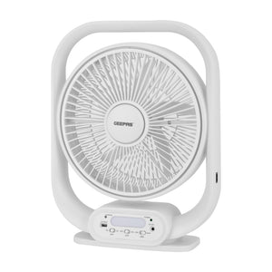 Geepas GF21189 Rechargeable 12-Inch Table Fan | Built-in LED Light | USB & Solar Charging Input| 3 Speed Settings| Long Battery Backup| Portable Design| 2 Years Warranty