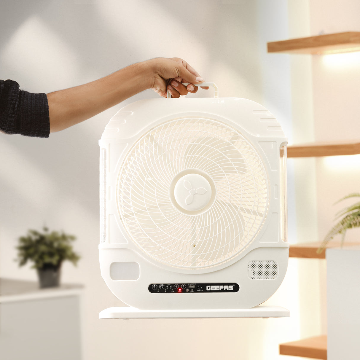 Geepas GF21190 12” Rechargeable Fan with Remote Control | 20 Hours Battery Backup| LED Light| USB Charging | Adjustable Speed| Energy Efficient Design| 2 Years Warranty