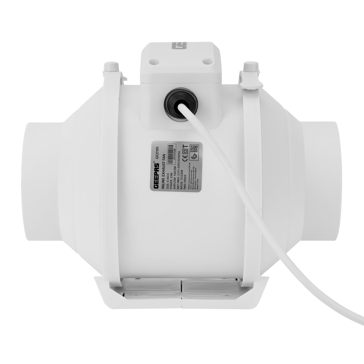 Geepas GF21191 4-Inch Inline Exhaust Fan | Low Noise Ventilation Fan with 2 Speed Settings| 23 W Powerful Motor| Durable Design | Rust-Free Body | 2 Years Warranty