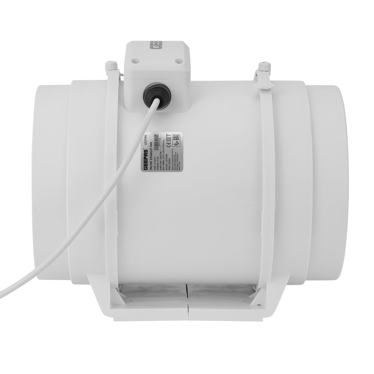 Geepas GF21193 Inline Exhaust Fan | 8" | 1700 RPM | 500 CFM | 55W | Rust-Free | Low Noise | Ideal for Kitchens, Bathrooms & Basements | 2-Year Warranty