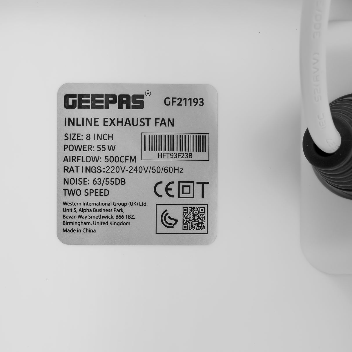 Geepas GF21193 Inline Exhaust Fan | 8" | 1700 RPM | 500 CFM | 55W | Rust-Free | Low Noise | Ideal for Kitchens, Bathrooms & Basements | 2-Year Warranty