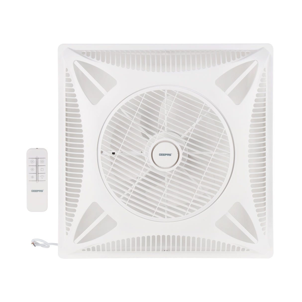 Geepas Grid Fan GF21201 | 14" Rust-Free Fan with 3-Speed Remote, Ionizer & Timer | 1230 RPM, ABS Body, Durable Cooling for Large Rooms | White, 2-Year Warranty